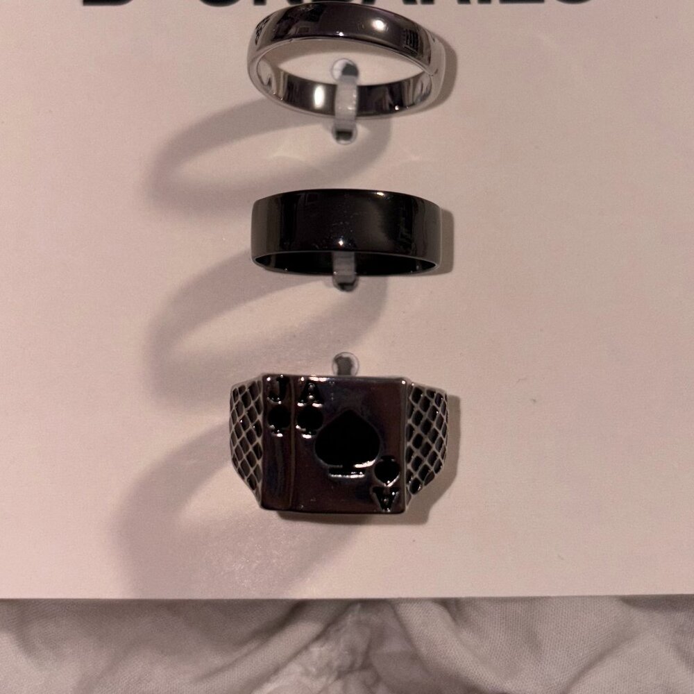 Free People Silver Ace of Spades & Mixed Metal Band Ring Set